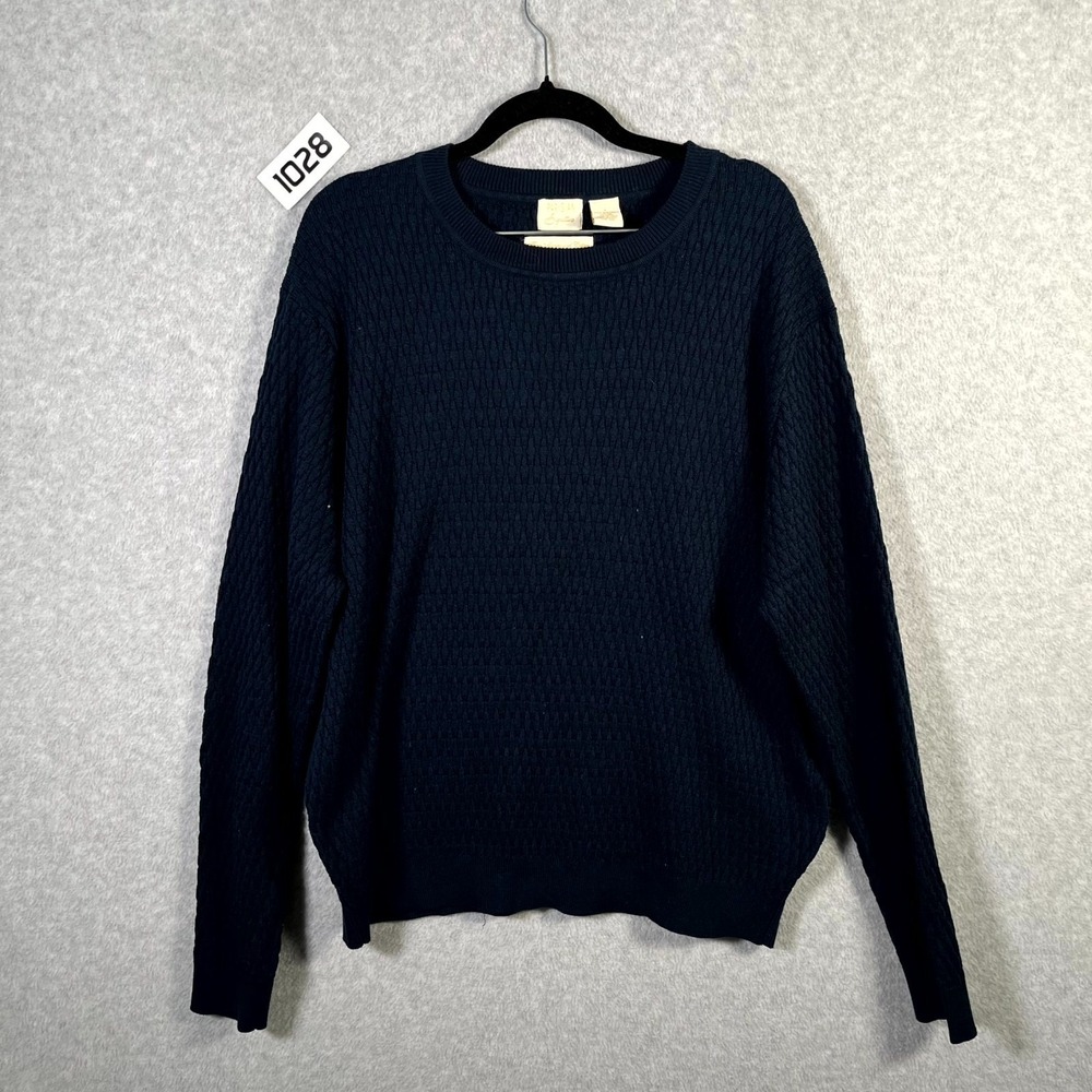 Parisian Signature Sweater Mens Large Blue Fine Mercerized Cotton Crewneck